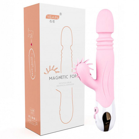 Мощный вибратор "Magnetic Force Yeain" с поступательными движениями и стимуяцией клитора