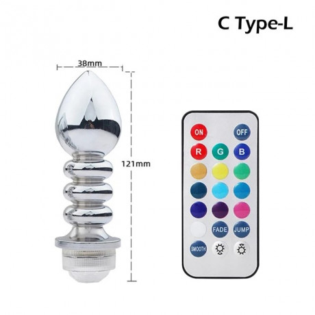 Светящаяся металлическая анальная пробка с пультом "Yeain DK-JSGS01"