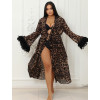 Длинный Леопардовый сексуальный халатик с перьевой отделкой R81369