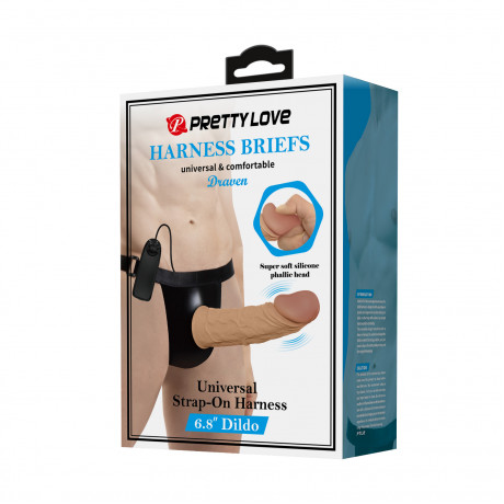 Мужской полый страпон с вибрацией и выносным пультом "Pretty Love Draven" 6,8"