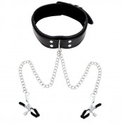 Ошейник с зажимами на соски "Bondage Fetish" 