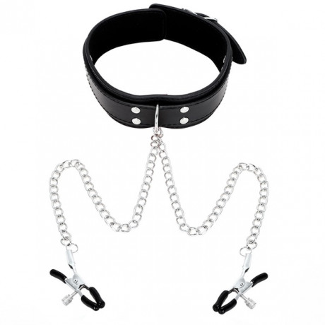 Ошейник с зажимами на соски "Bondage Fetish" 