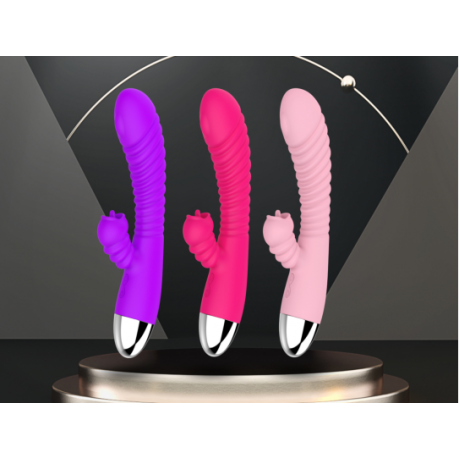 Нагревающийся рифленный вибратор с клиторальной стимуляцией в виде язычка "AFY-718"