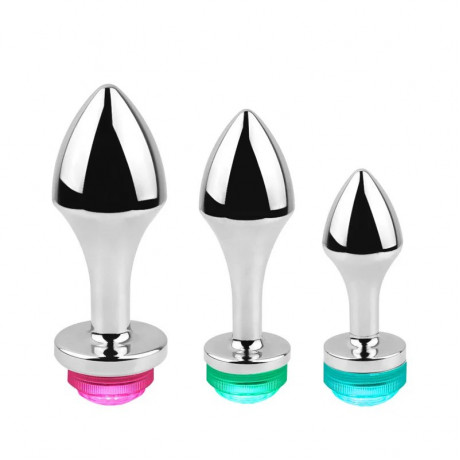 Светящаяся металлическая анальная пробка с пультом "Yeain GS-084"