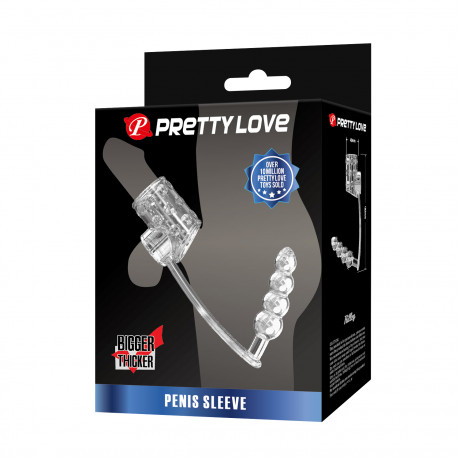 Стимулирующая Насадка на член с кольцом для мошонки, с открытой головкой и с рифлёным анальным стимулятором "Pretty Love Rilley"