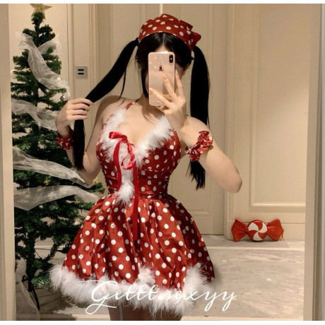 Рождественское красное секси-платье в горошек Красная шапочка R83