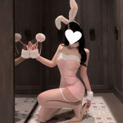 Рождественское розовое секси-платье декольте Зайка с ушками R48