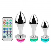 Светящаяся металлическая анальная пробка с пультом "Yeain GS-084"