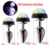 Светящаяся металлическая анальная пробка с пультом "Yeain SMGS-082"