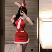 Рождественское красное секси-платье Зайка с ушками и галстуком R17