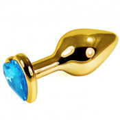 Анальная металлическая золотая пробка "Heart" 8,5 см